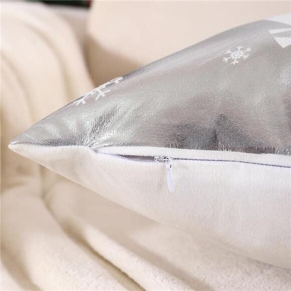 Set of 4, Christmas Decorations Silver and White Christmas Pillow Covers 18x18" - Picture 9 of 9